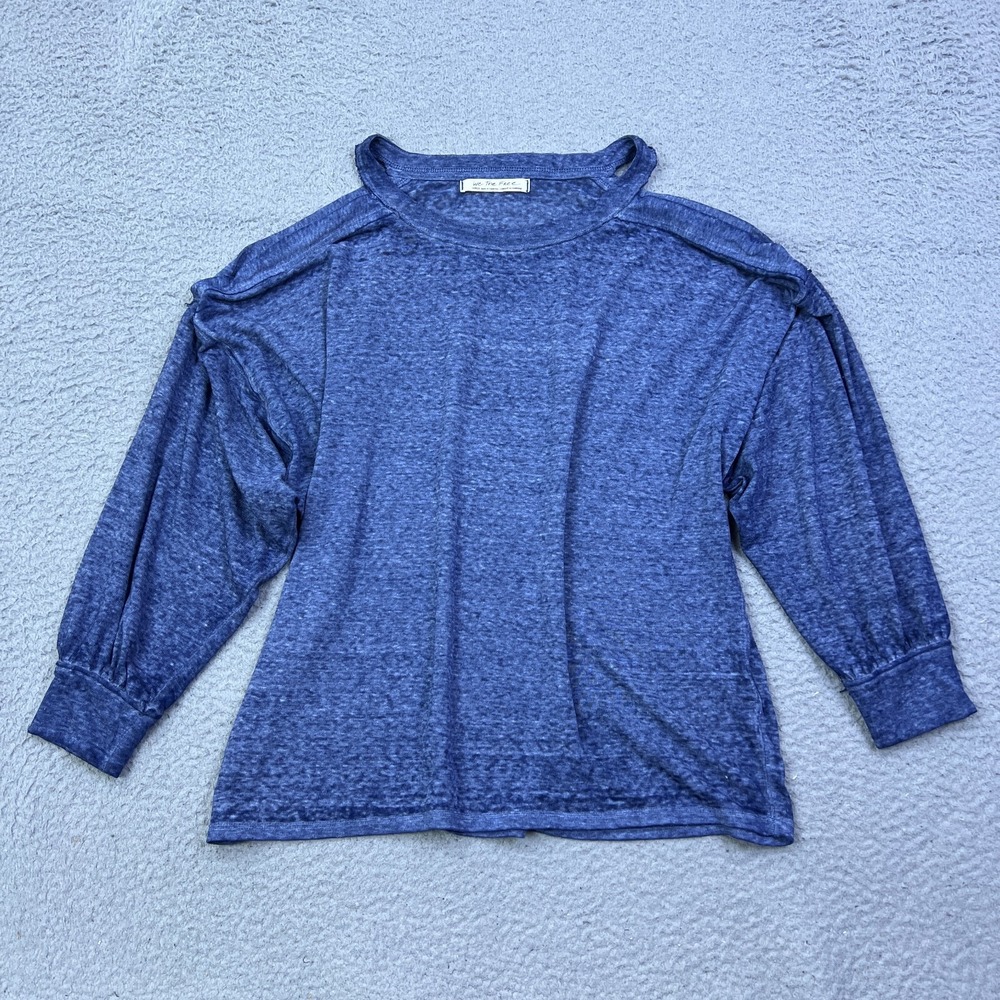 Free People Top Cold Shoulder Chill Out Oversized Boho L Blue Burnout Slub Shirt